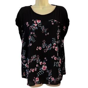 Pinque  Black Floral Print Blouse Cottagecore Lightweight Woman's Size Large